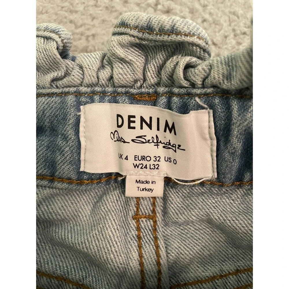 Miss Selfridge Light Wash High Rise Jeans Paperbag Waist Size 0 24x32 Mom Jeans - Picture 2 of 7